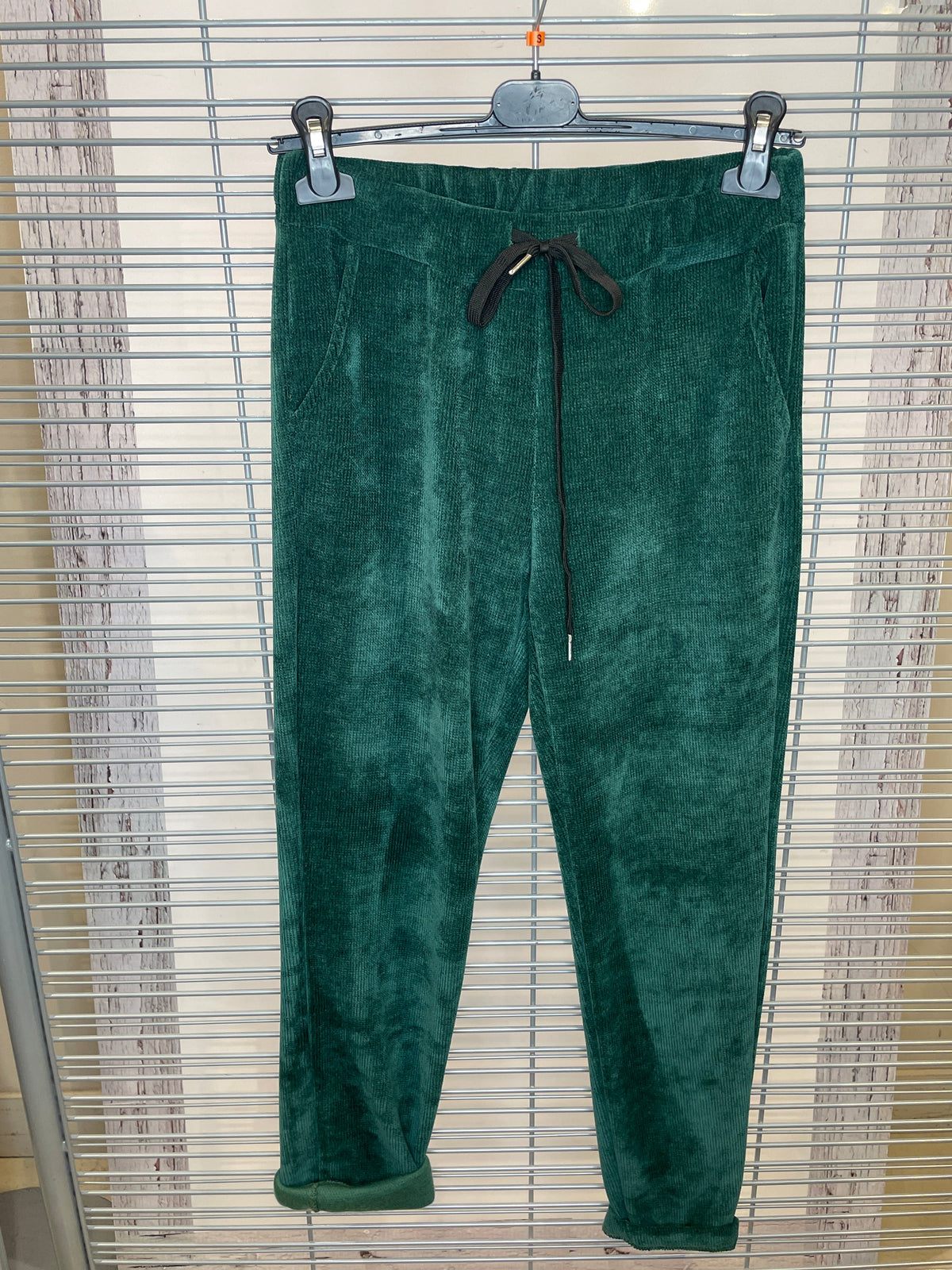 Ribbed Chenille Drawstring Pants – Emerald Green