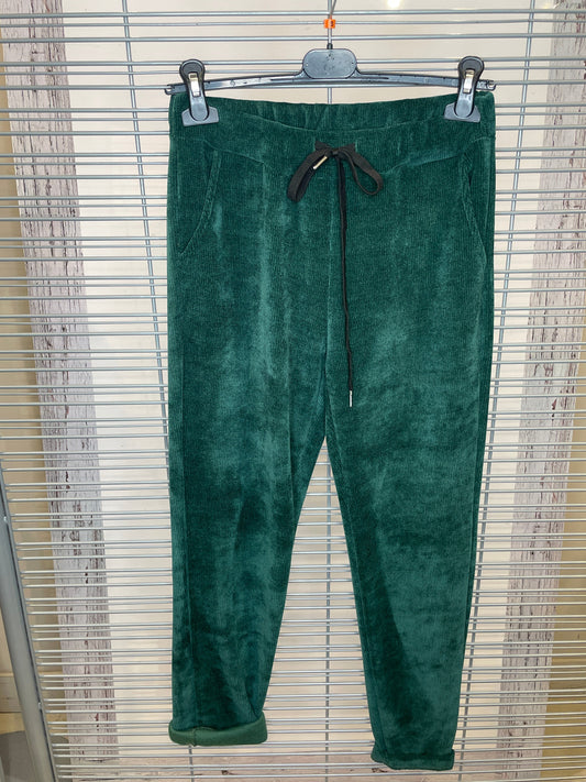 Pantalon en maille chenille côtelée avec cordon de serrage – vert émeraude