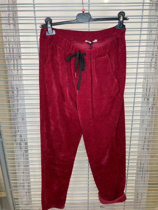 Pantalon en maille chenille côtelée avec cordon de serrage – bourgogne