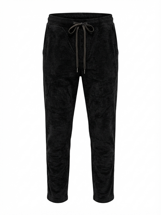 Pantalon en maille chenille côtelée avec cordon de serrage – noir