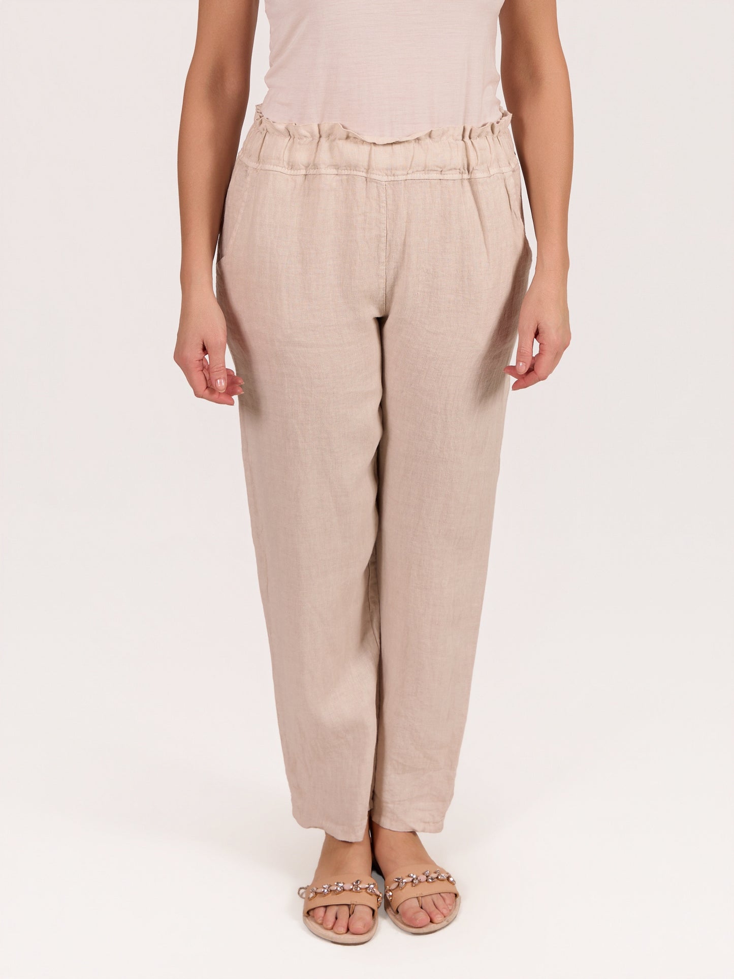 Pantalon beige à enfiler à 4 poches
