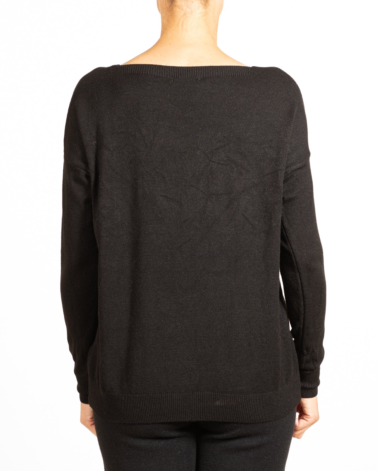 Pull noir profond VNck Drp avec détails côtelés sur les épaules CIAO BELLA