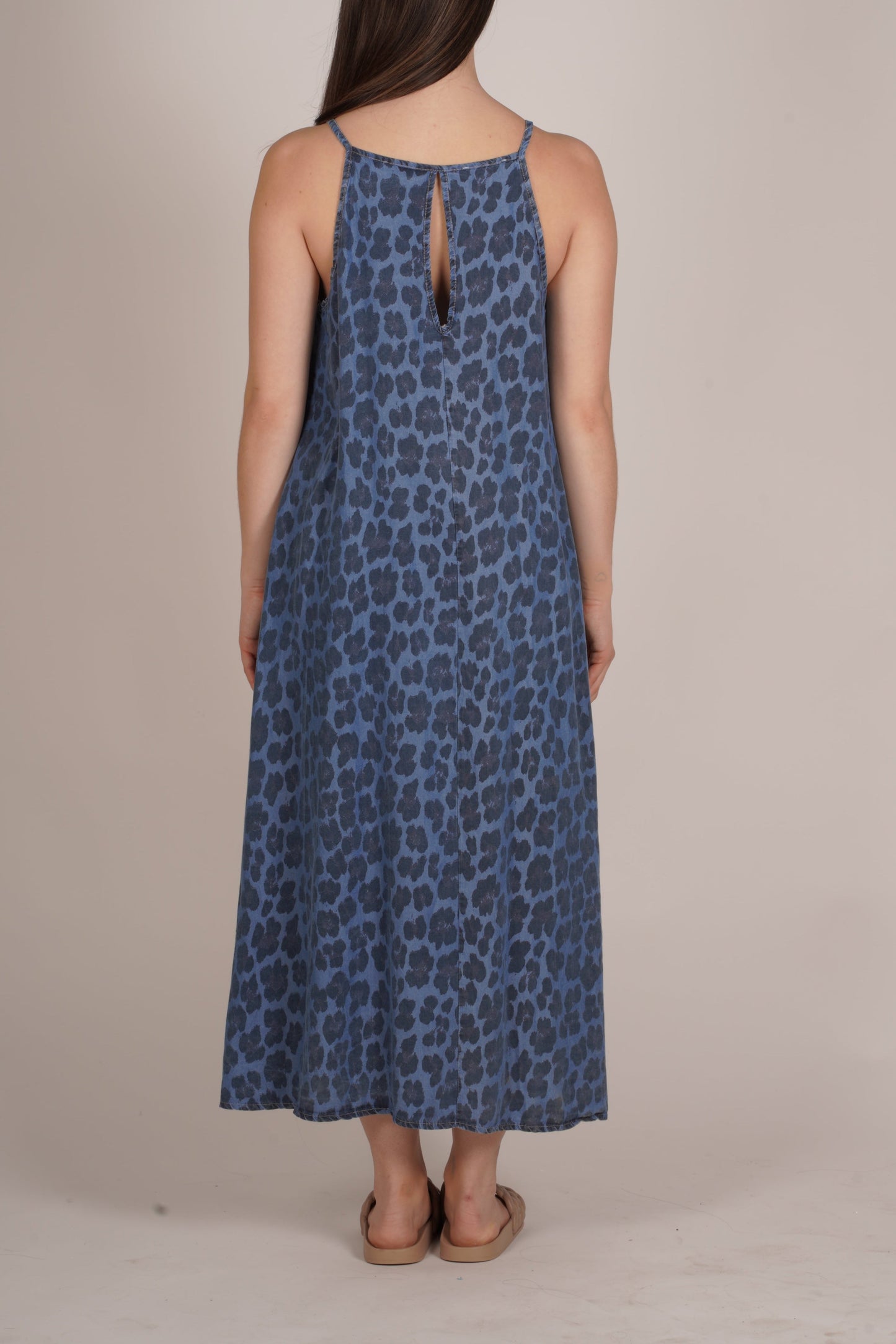 Robe longue dos nu à motif animal