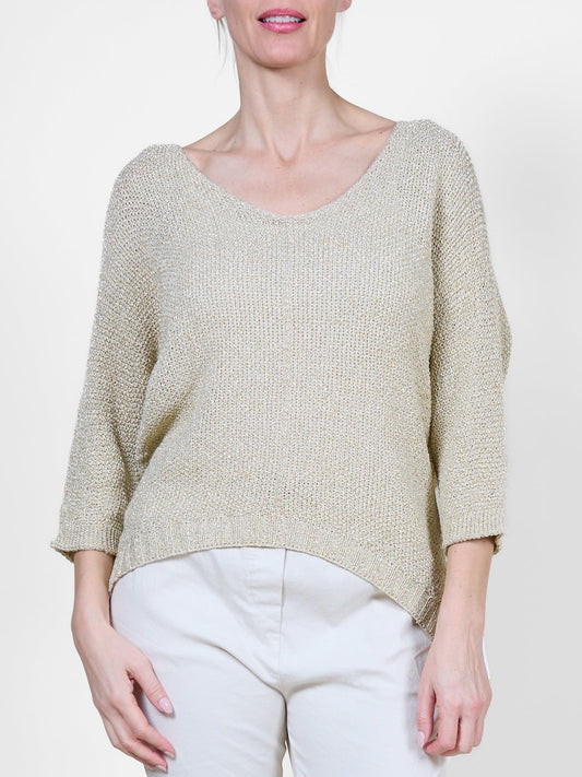 Pull en lurex doré à manches 3/4