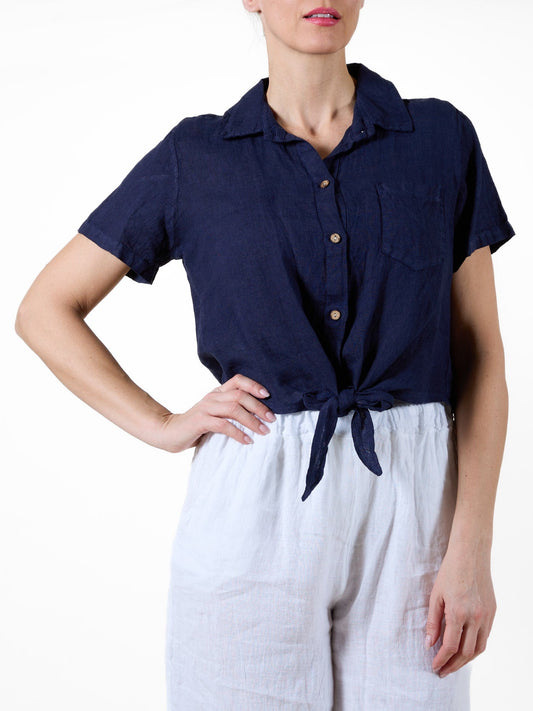 Midnight Button-Front Tie Shirt