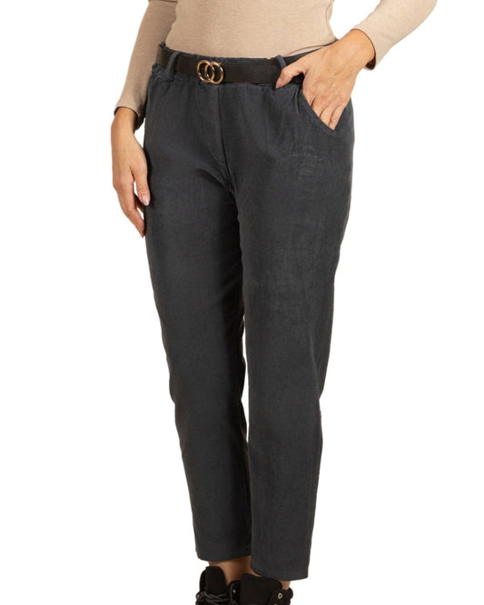 Pewter Belted Mini Bib 2 Pocket Pant