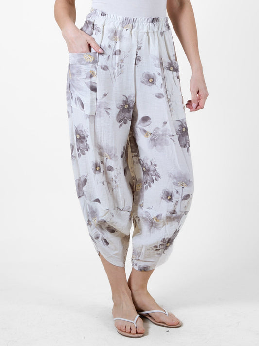 Stone Floral Harem Pants with Side Pockets