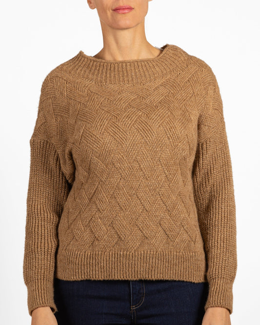 Pull camel à col montant et maille panier