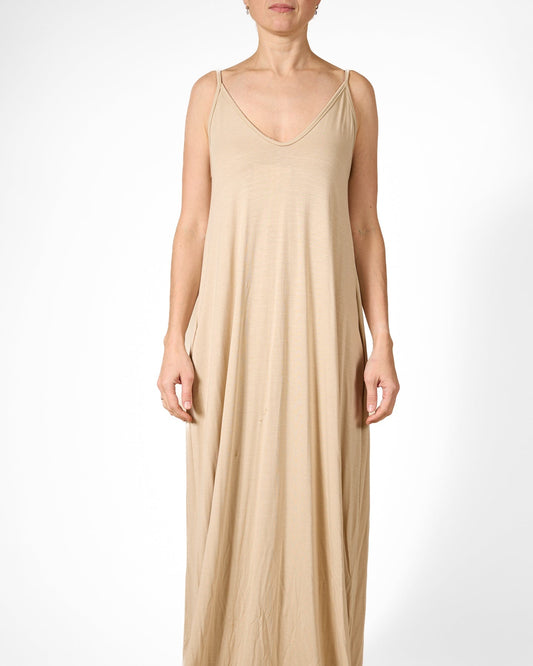 Tan Maxi Spaghetti Strap Dress