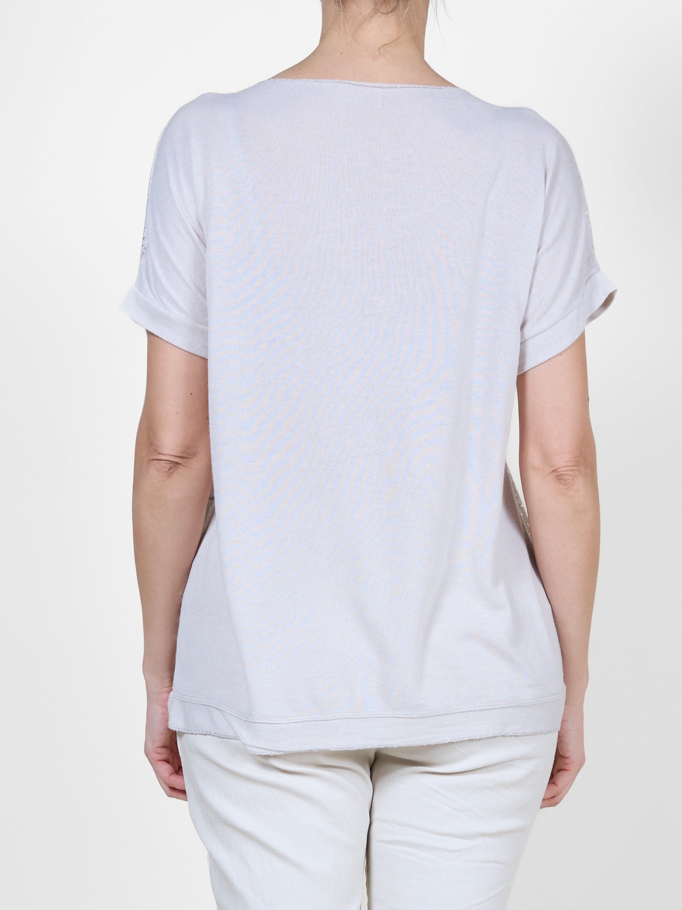 Haut à manches courtes et col en V couleur sable scintillant