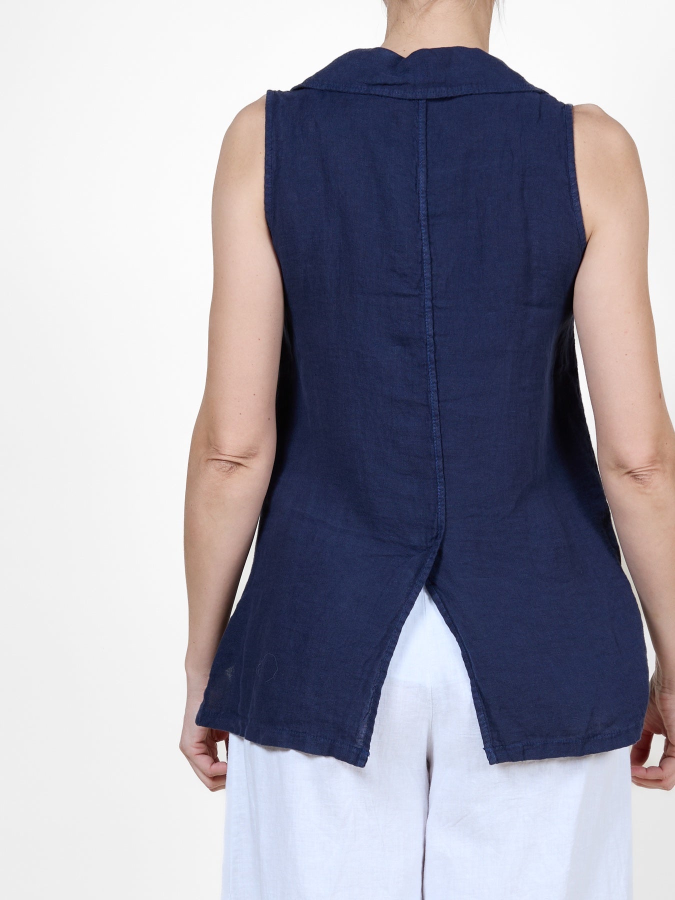 Midnight Button-Front Sleeveless Vest