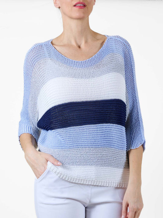 Pull à manches longues rayé bleu ciel en maille ample