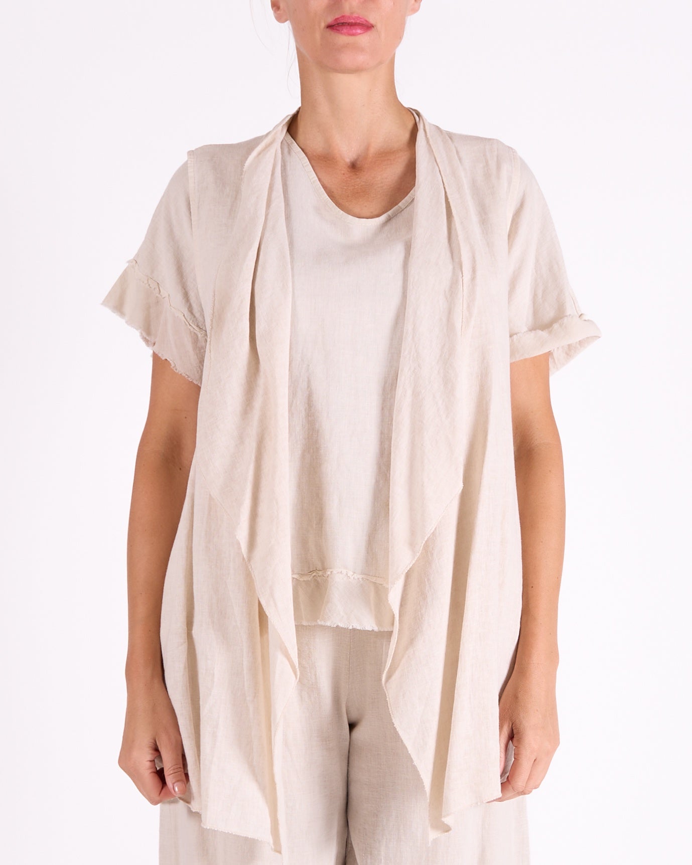 Sand Sleeveless Lightweight Vest Cardigan