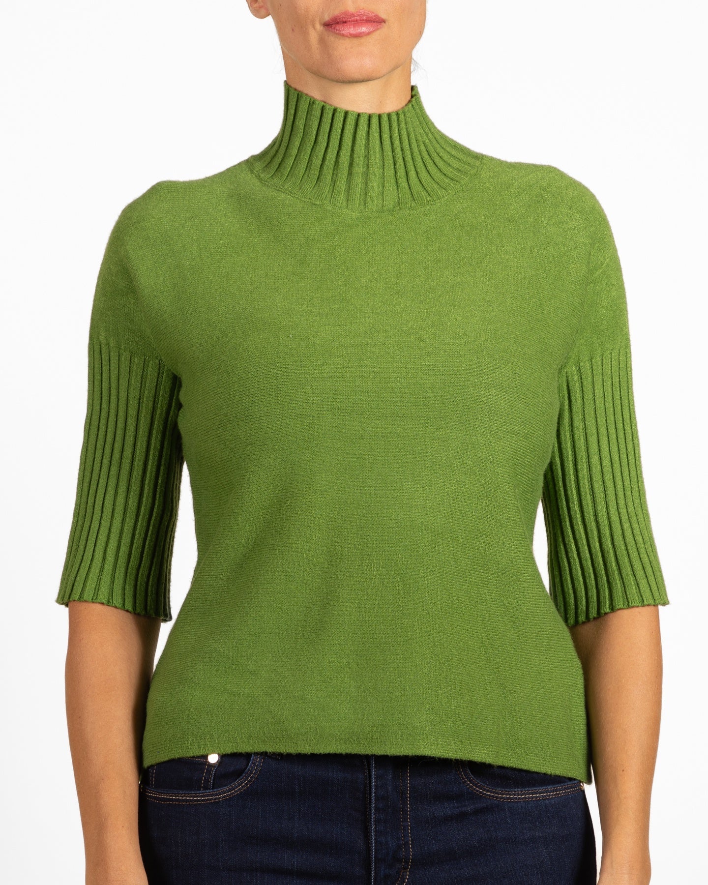 Pull olive à col montant et manches coudes