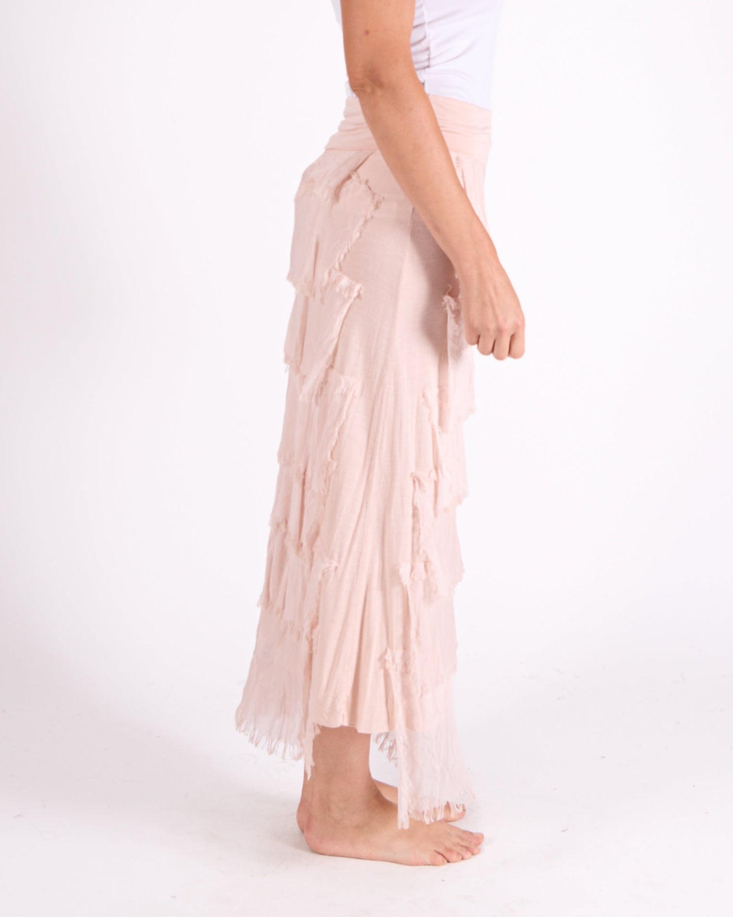 Carnation Fold Over Waist Band Raw Edge Multi Layer Skirt