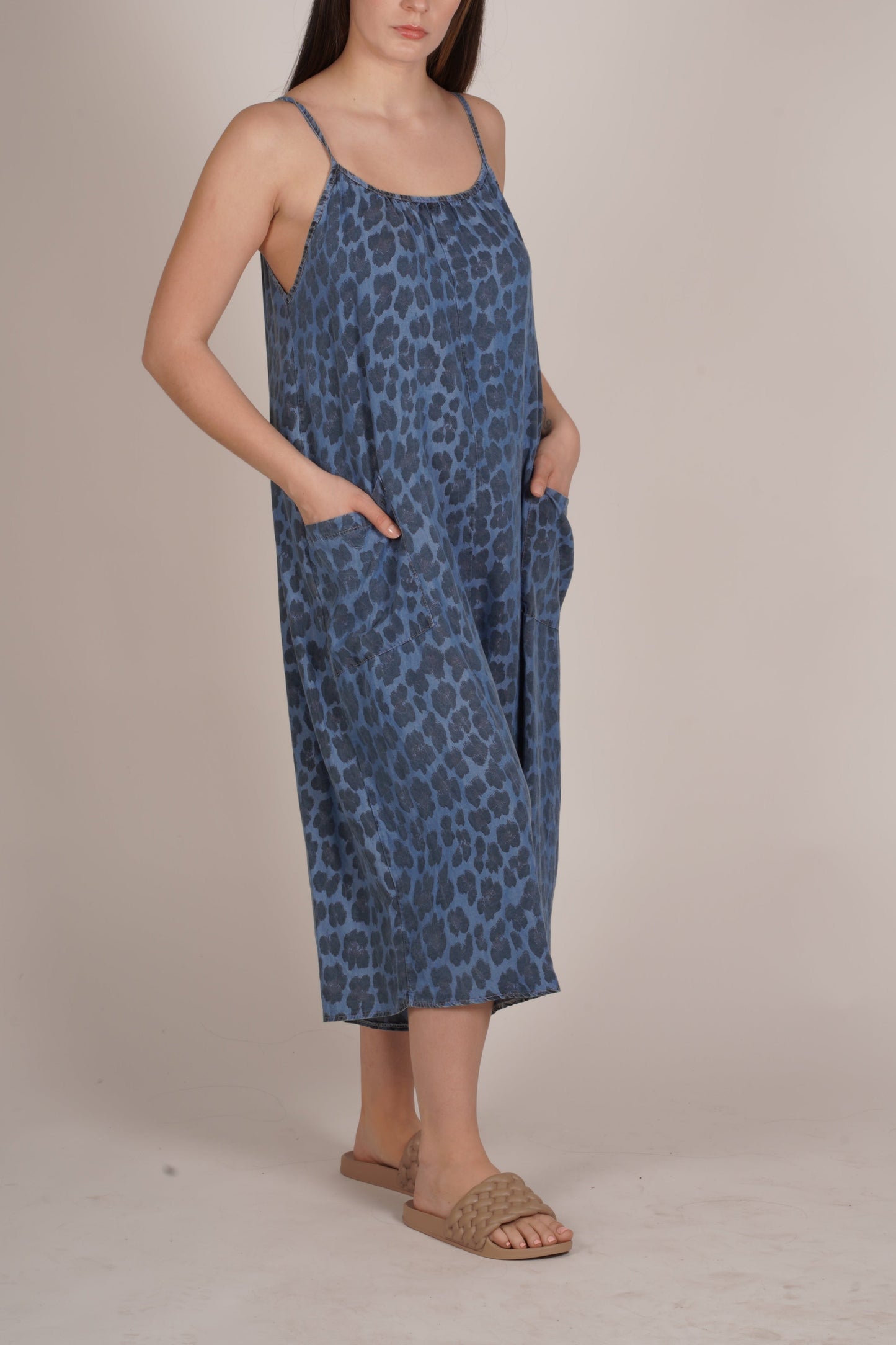 Combinaison sans manches à jambes larges et poches, motif animal