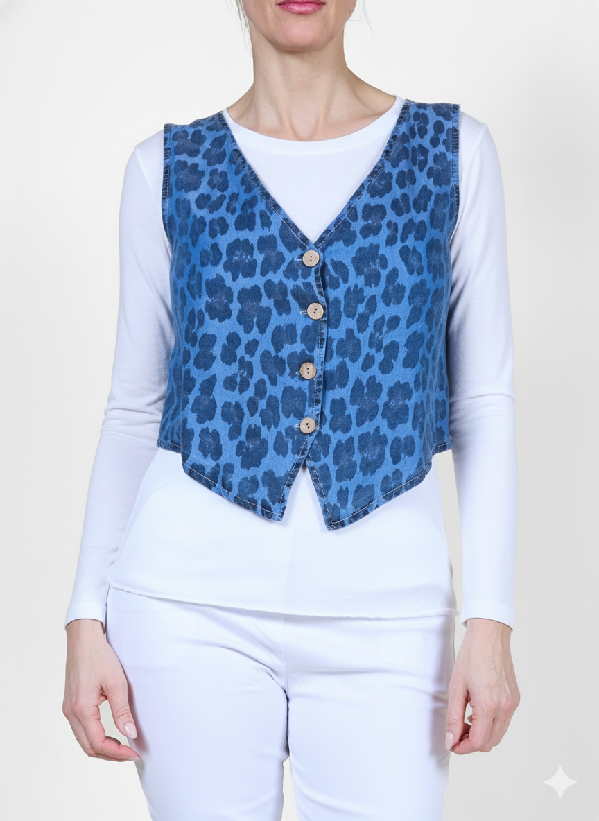 Gilet sans manches à boutons sur le devant à motif animal