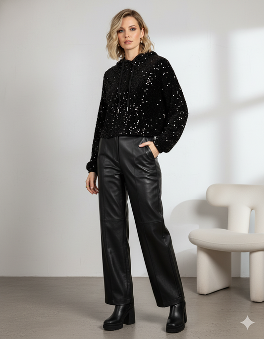 Haut à capuche noir à paillettes