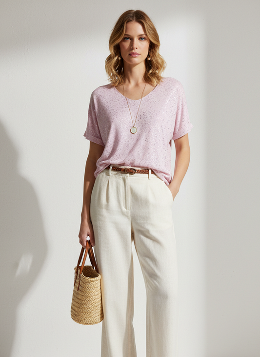 Carnation T-Shirt with Metallic Silver Speckles