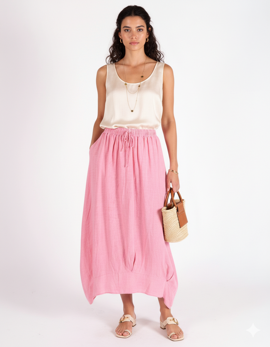 Watermelon Pull on Drawstring Band Hem 2 pocket insirt Skirt