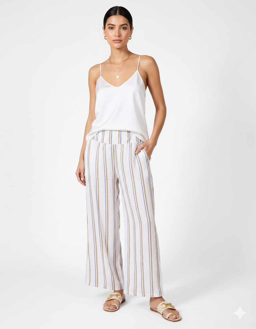 White Pull-On Stripe Pants