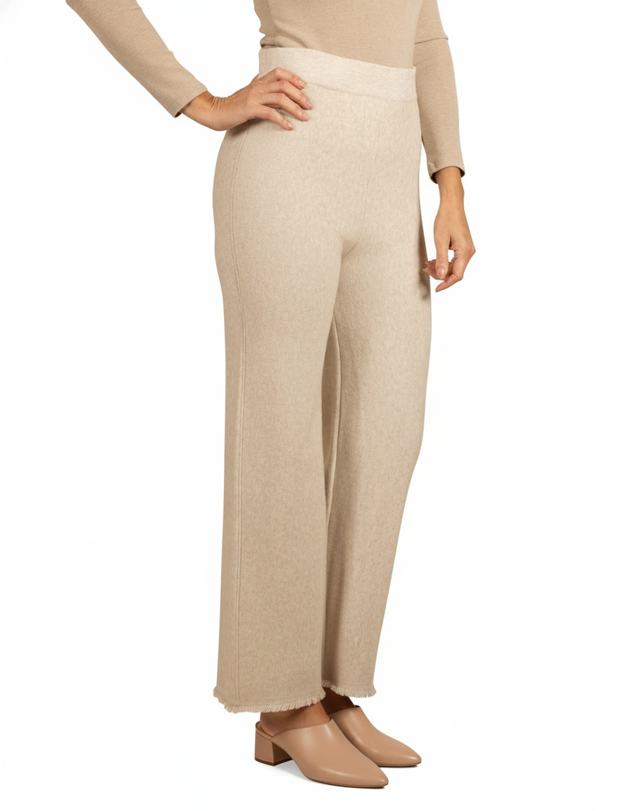 Pantalon large à enfiler couleur avoine avec bords francs