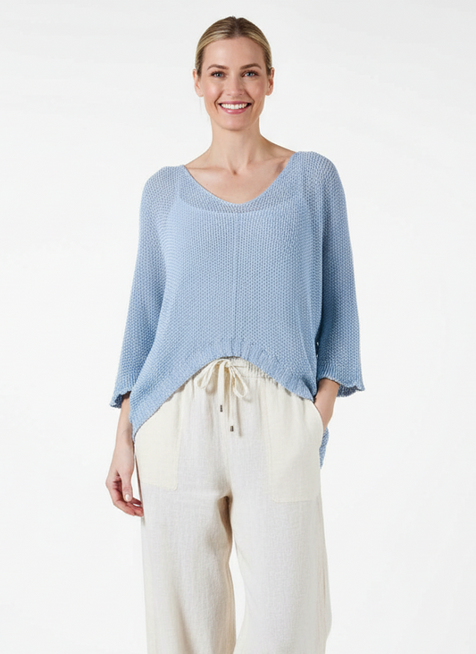 Pull bleu en lurex à manches 3/4