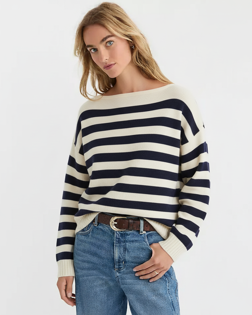 Pull rayé à col bateau Midnight