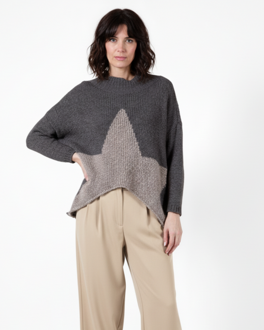 Pull demi-étoile à col montant taupe