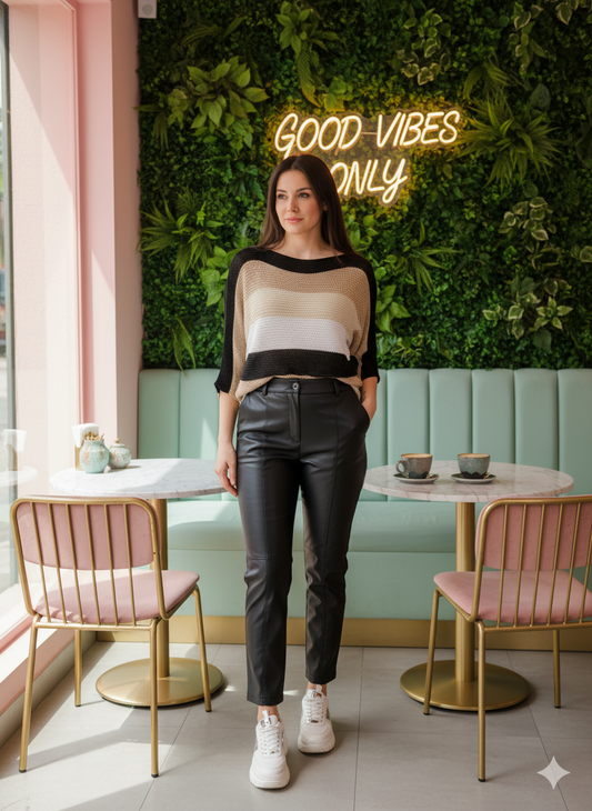 Pull-over noir ample en maille rayée