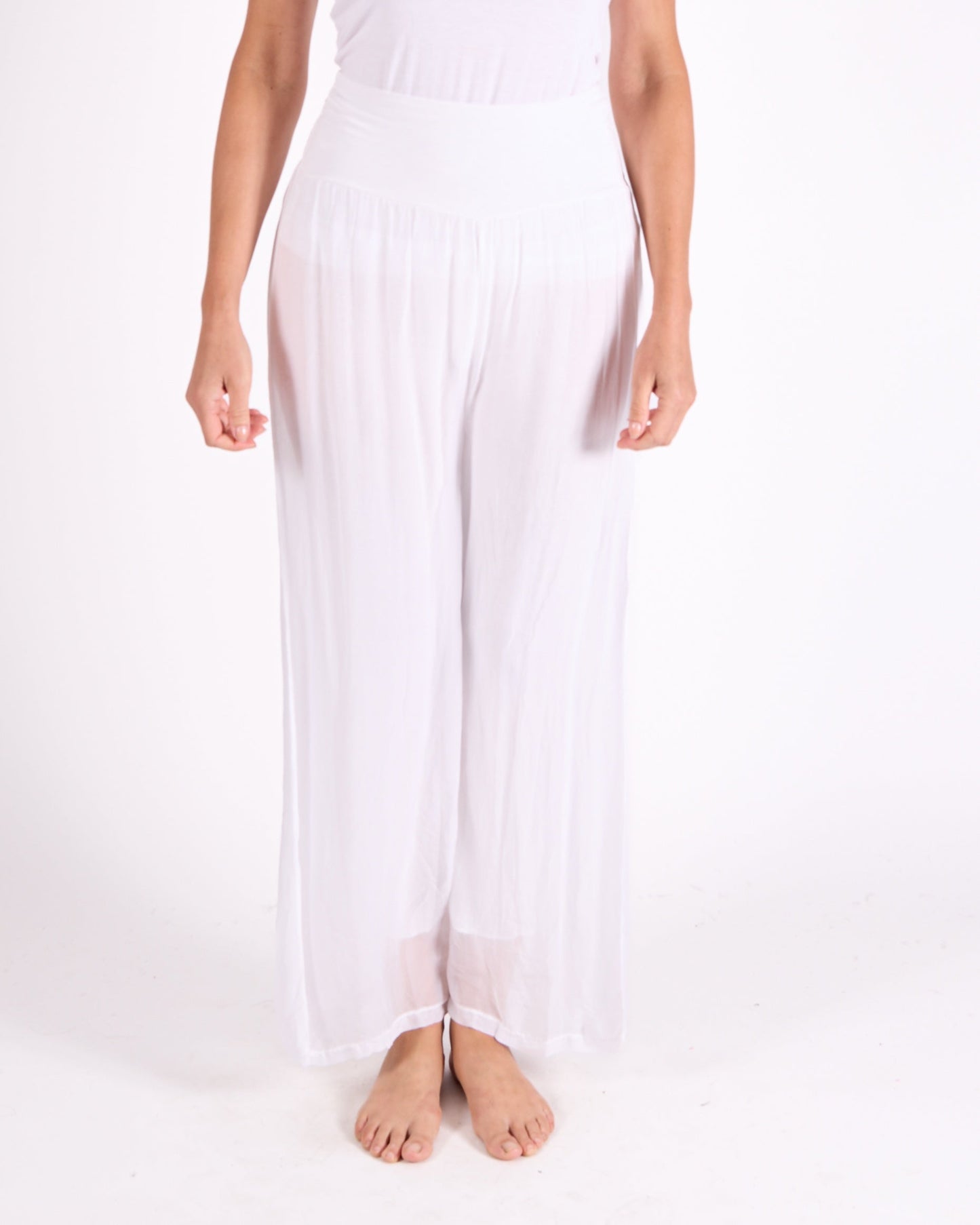 White Fold Over Waist Band Pant