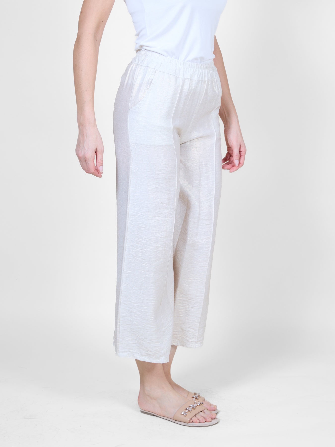 Sand Cropped Pull-On Flowing Pants