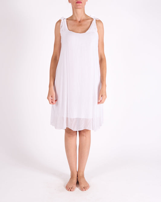 White Tie Shoulder Strap Dress
