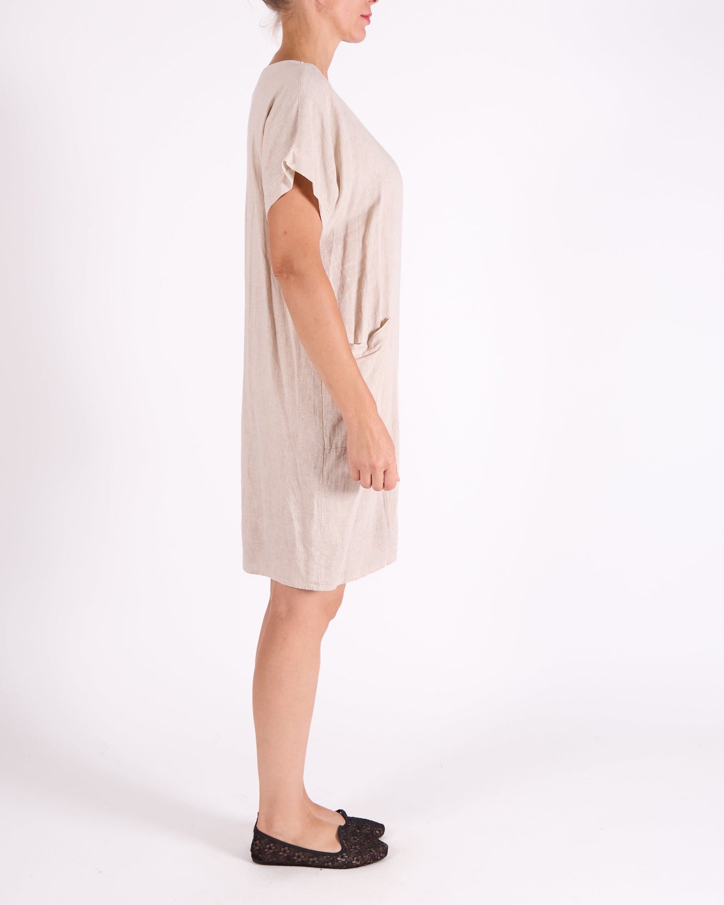 Sand Band V Neck 2 Pocket Dress