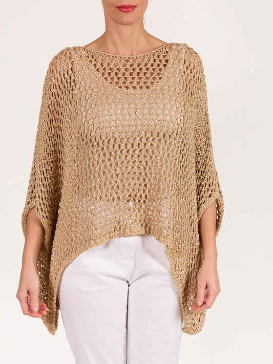 Pull surdimensionné en crochet lurex or à épaules tombantes