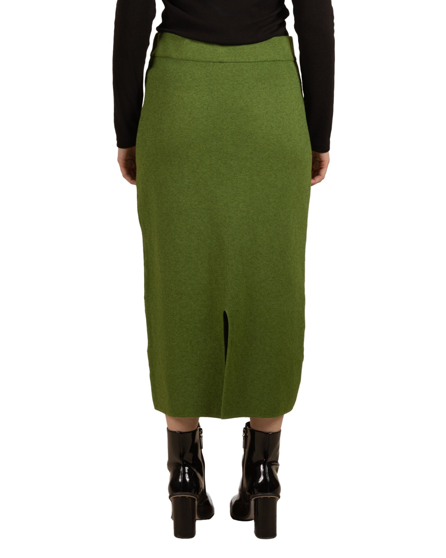 Olive Pull On Button Front 2 Pocket Back Slit Skirt