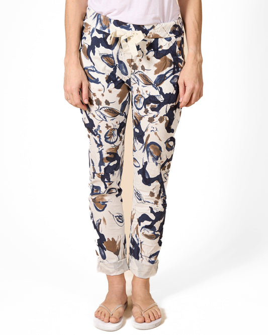 Pantalon blanc à imprimé floral