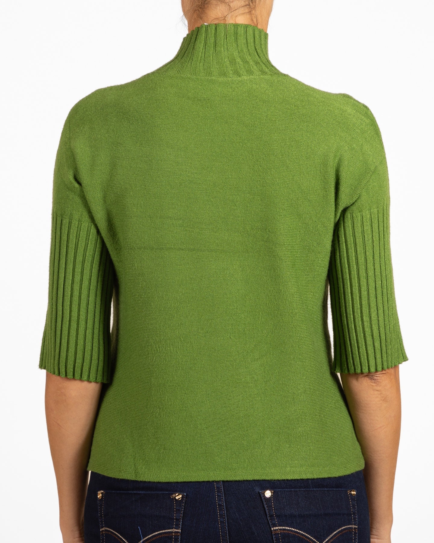 Pull olive à col montant et manches coudes