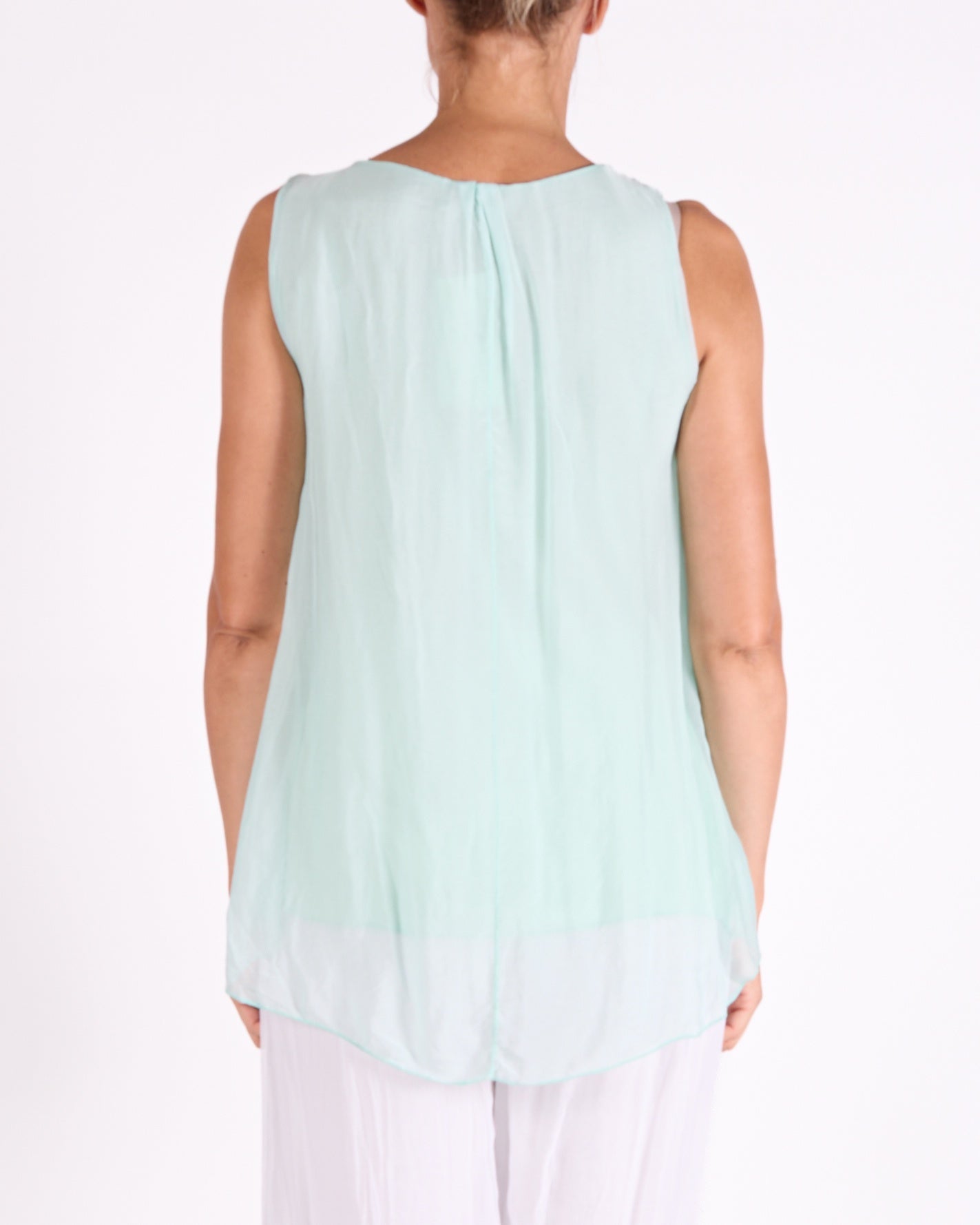 Seafoam 2 Layer Sequin Inner Slip Built up Shoulder Tank Top