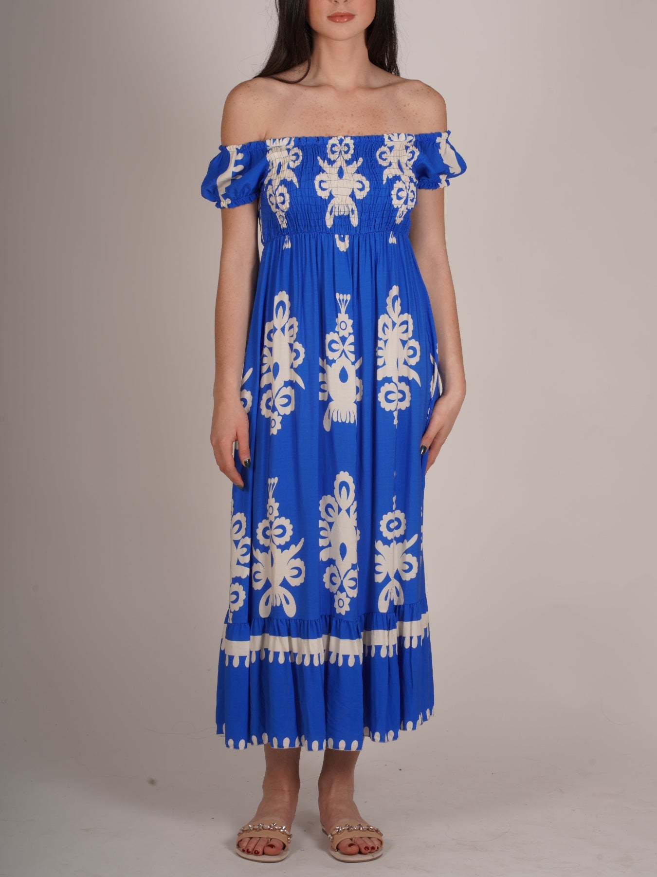 Robe à épaules dénudées Paon