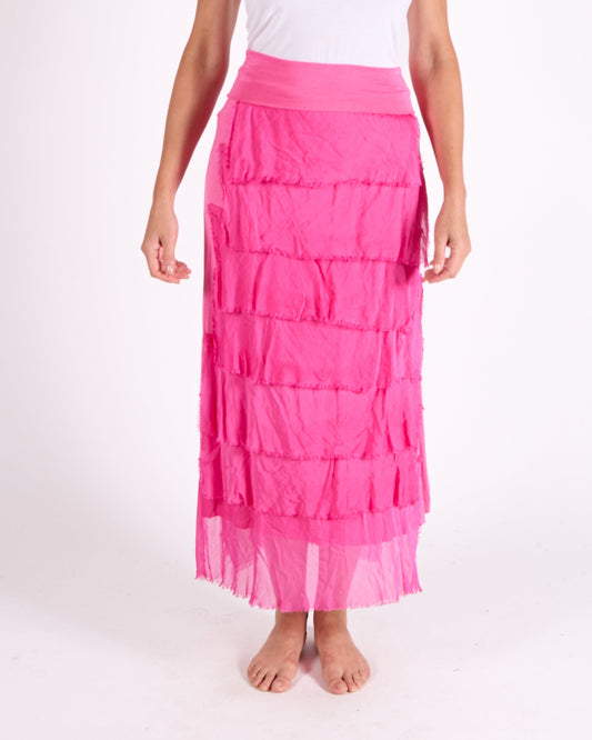 Cherry Fold Over Waist Band Raw Edge Multi Layer Skirt