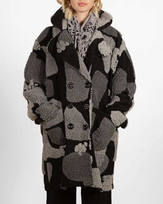 Pewter Faux Double Breasted Sherpa 2 Pkt Coat