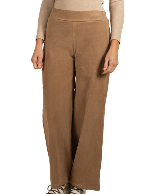 Camel Pull On Wide Leg Mini Rib Pant