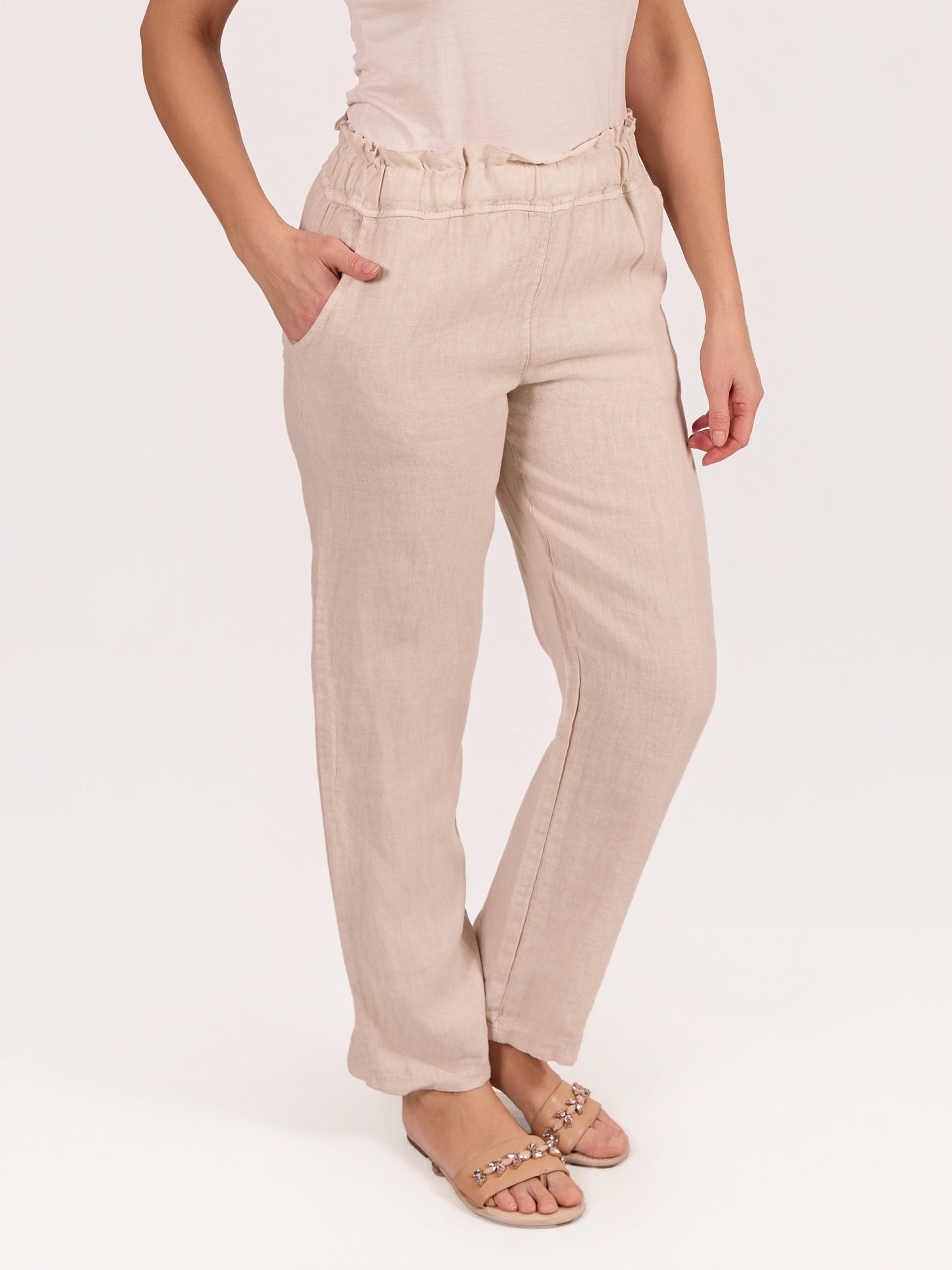 Pantalon beige à enfiler à 4 poches