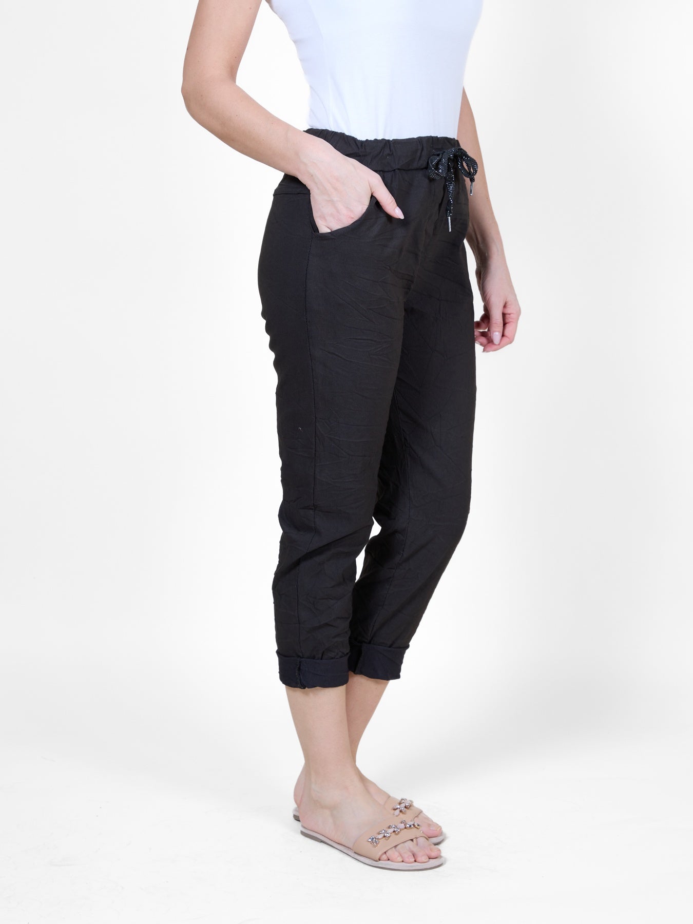 Pantalon de jogging skinny noir avec cordon de serrage à la taille