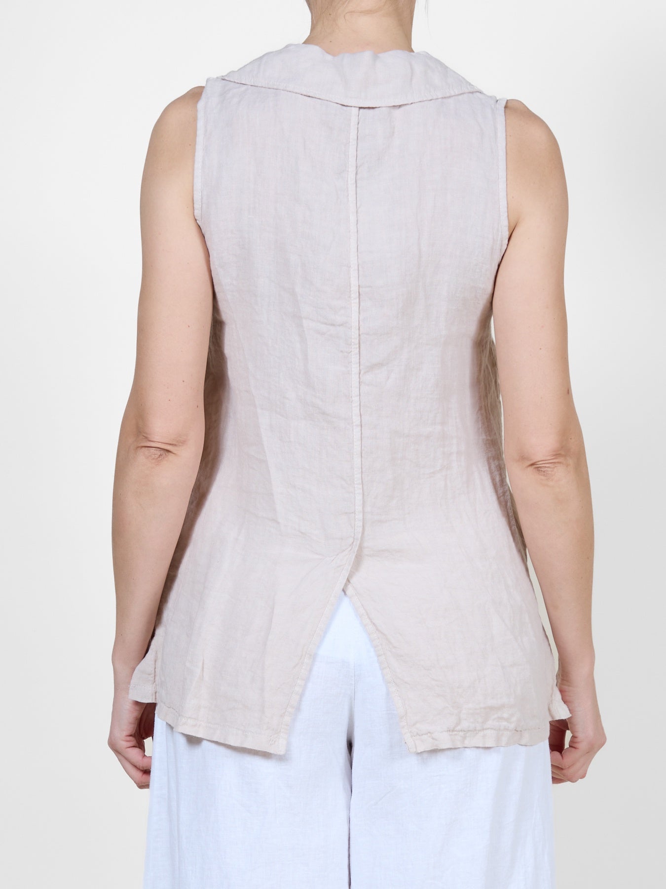 Sand Button-Front Sleeveless Vest