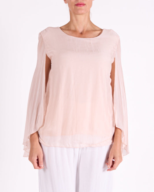 Carnation Boat Neck Novelty Open Sleeve Front Blouse