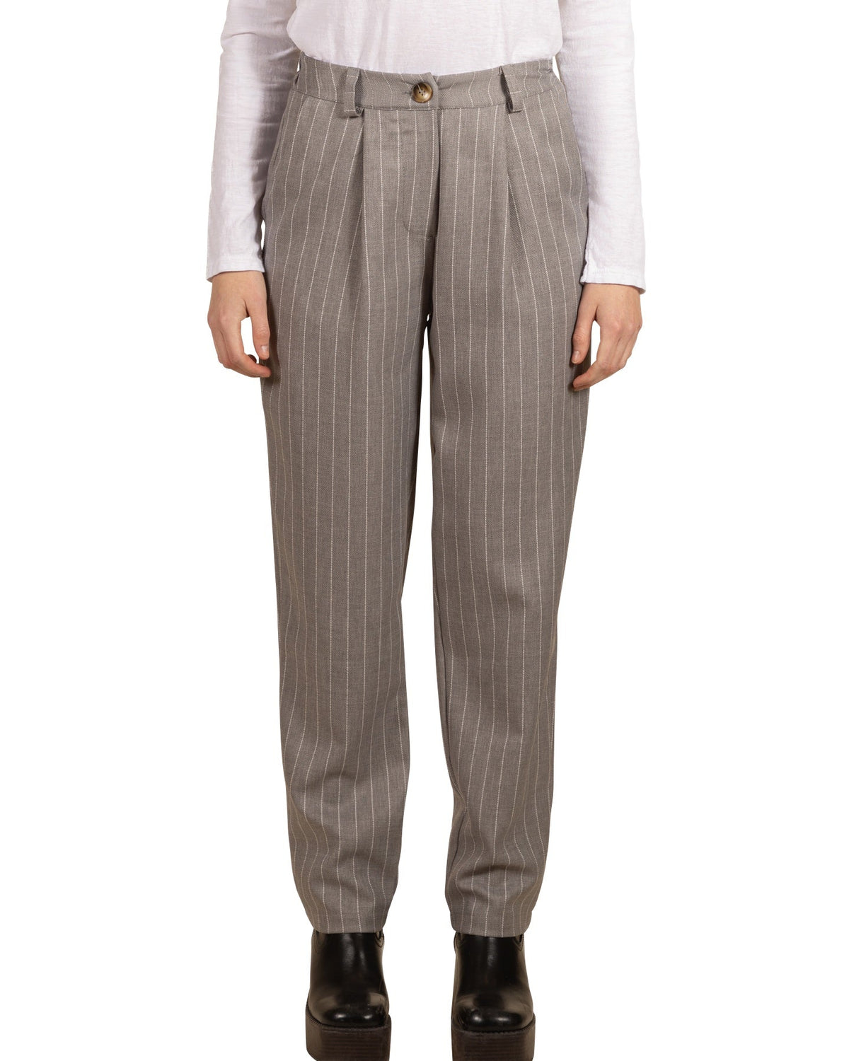 Stone Zip Front 2 Pocket Pin Stripe Pant