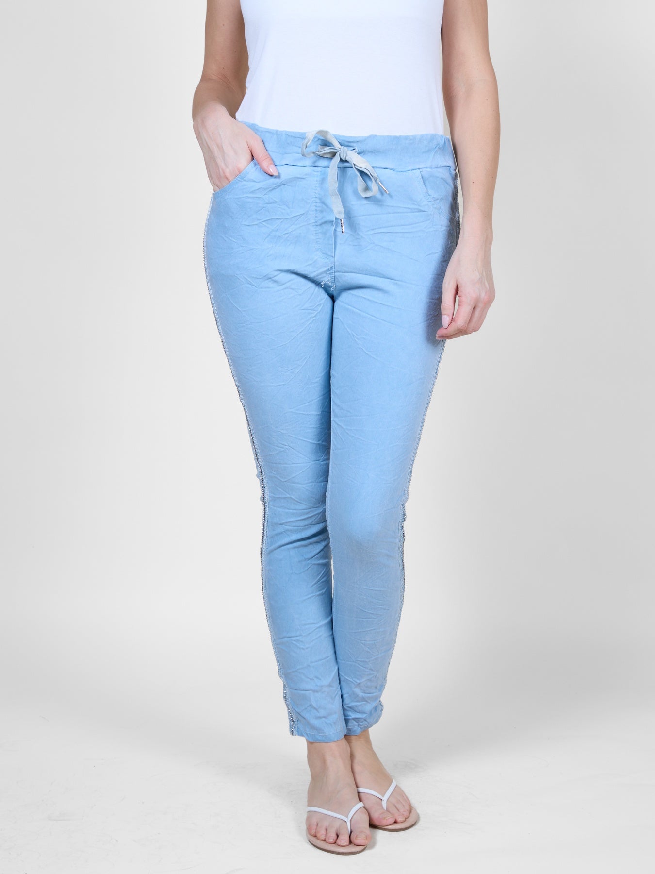 Pantalon de jogging bleu clair avec cordon de serrage à la taille