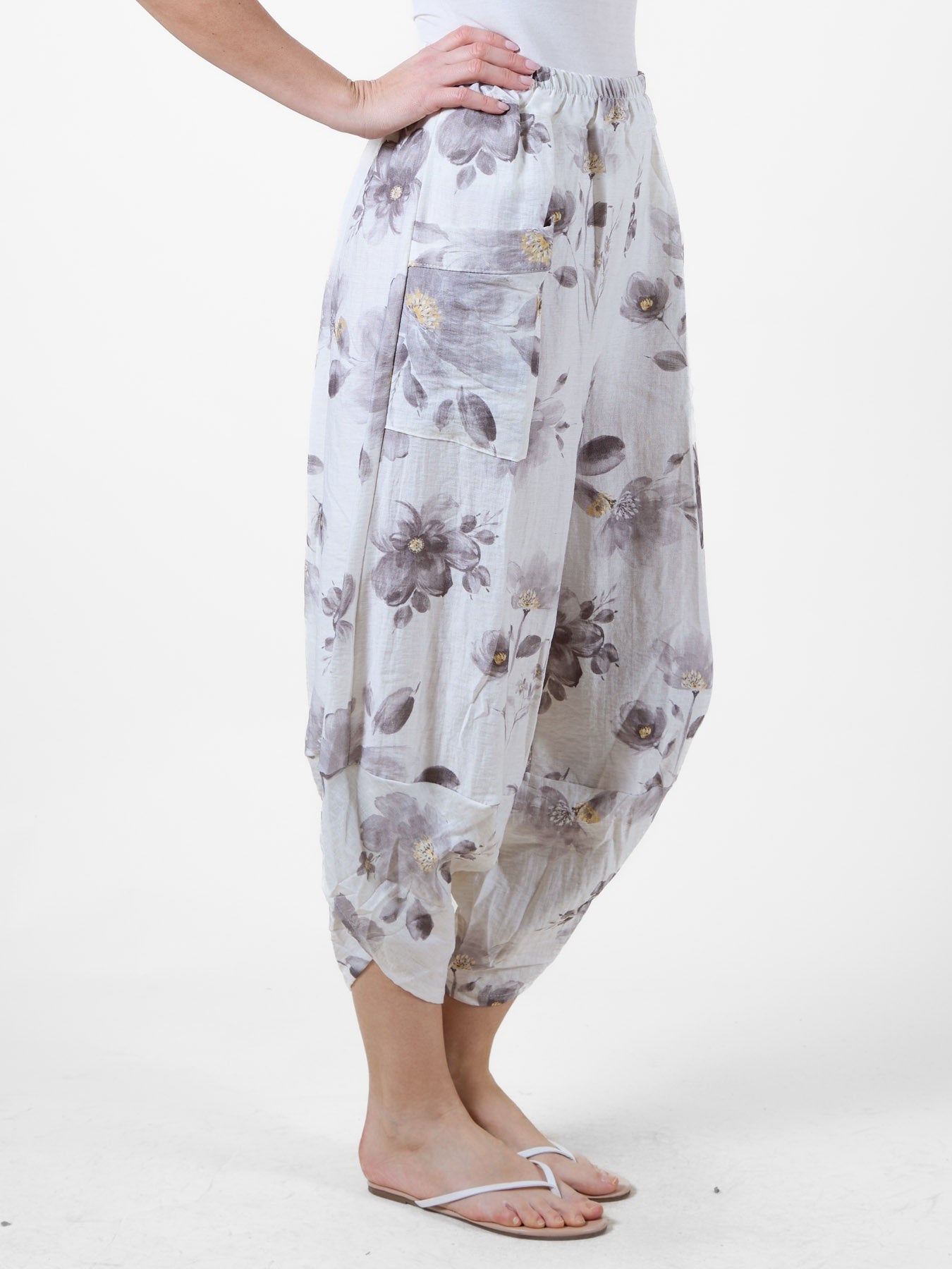 Stone Floral Harem Pants with Side Pockets